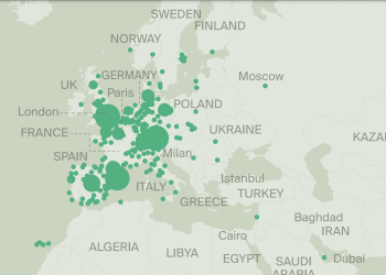 Detalle del mapa del informe de Knight Frank Research que muestra una concentración de puntos verdes en el norte de Europa. Es el origen de las personas con propiedades en Ibiza por valor de más de 2 millones de euros. Imagen y fuente Knight Frank Research