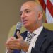 Jeff Bezos, founder of private space company Blue Origin and the Amazon.com, visited the Los Angeles Air Force base, Space and Missile Systems center and spoke to the Commanders and Leaderships of Air Force Space Command at Ft. MacArthur, San Pedro, Calif., Oct 25, 2017.