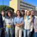 Gloria Santiago, en el centro de la imagen, durante la acción de este jueves. Foto: Unidas Podemos