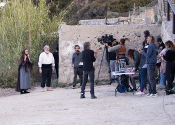 Un momento del final del rodaje de Es Gegant des Vedrà. Foto Andrew Bicknell