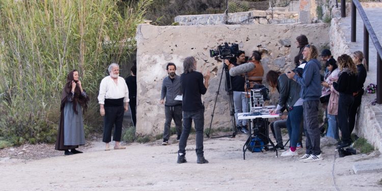 Un momento del final del rodaje de Es Gegant des Vedrà. Foto Andrew Bicknell