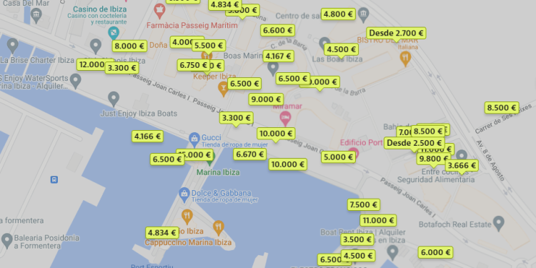 Imagen del mapa de Idealista con precios mensuales de alquiler a día de hoy, 31 de mayo.