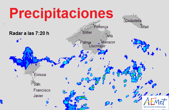 Imagen del radar de la Aemet de las precipitaciones en las últimas horas.