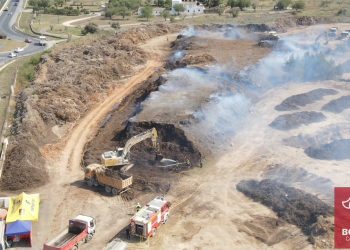 Vista aérea de hoy de la situación de la planta de biomasa. Foto Bombers d'Eivissa