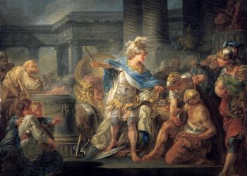 «Alejandro cortando el nudo gordiano», de Jean-Simon Berthélemy (1743–1811).