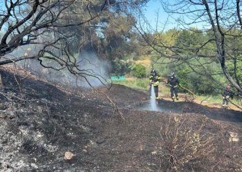 Actuación de los bomberos en el incendio de es Cubells. Foto: Bombers d'Eivissa.