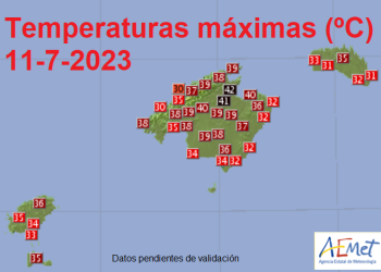 Temperaturas máximas de ayer. Aemet