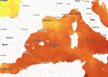 Mapa de temperatura del agua del mar el miércoles 12 de julio. Mapa de Tutiempo.net