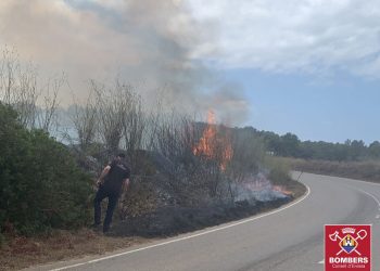 Los bomberos, durante las labores de extinción. Foto: @bombersdeivissa