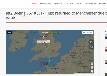 Imagen de radar capturada por airlive.net, donde se ve la ruta seguida por el avión.