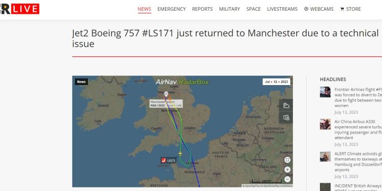 Imagen de radar capturada por airlive.net, donde se ve la ruta seguida por el avión.