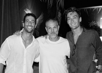 Daniel Ricciardo, Yann Pissenem y George Russell en Ushuaïa Ibiza. Imagen Instagram Yann Pissenem