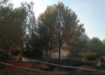 Los agentes del Ibanat sofocan el incendio. Foto: Ibanat