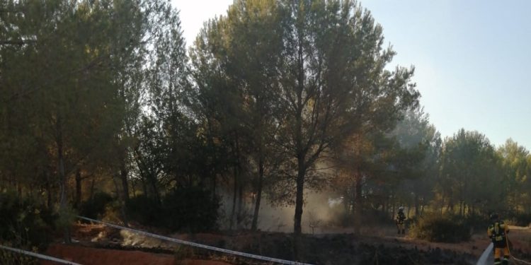 Los agentes del Ibanat sofocan el incendio. Foto: Ibanat