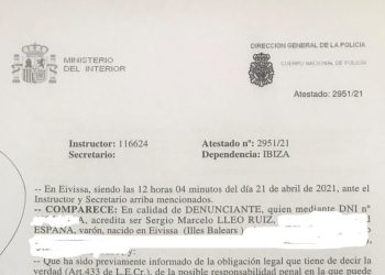 Copìa de la denuncia interpuesta por Sergio Lleó el 21 de abril de 2021.