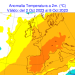 Los colores anaranjados indican altas temperaturas. Mapa de previsión del 2 de octubre