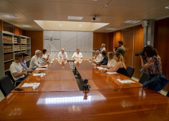 Un momento del encuentro mantenido hoy entre el conseller de Educación, el presidente del Consell de Ibiza y los alcaldes y alcaldesas de la isla. Foto: Consell de Ibiza