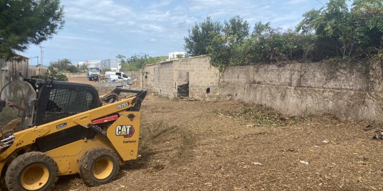 Limpieza de la parcela de la antigua nave industrial. Foto: Ayuntamiento de Santa Eulària
