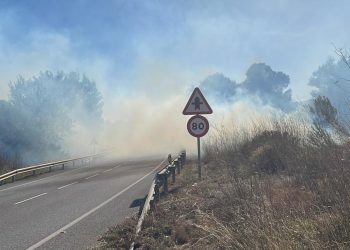 El humo resta visibilidad a la carretera. Fotos Bomberos de Ibiza