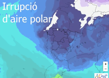 Imagen de la Aemet me muestra la irrupción prevista de aire polar en tonos azules y blancos