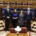 Herrera junto a la presidenta del Congreso, Francina Armengol, el diputado de Menorca, Pepe Mercadal, y el senador autonómico José Hila, antes del inicio de la sesión. Foto: FSE-PSOE