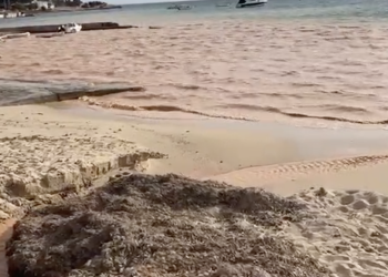 El vertido tiñó de marrón una amplia zona de la bahía de Talamanca.