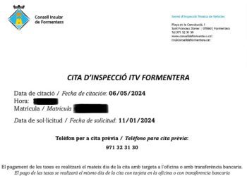 Imagen de la cita solicitada el 11 de enero. Foto: PSOE de Formentera