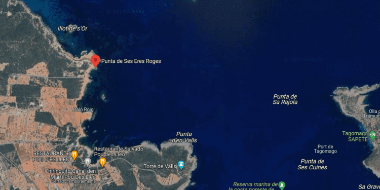 Lugar de los hechos, en la Punta de ses Eres Roges de la costa de Santa Eulària.