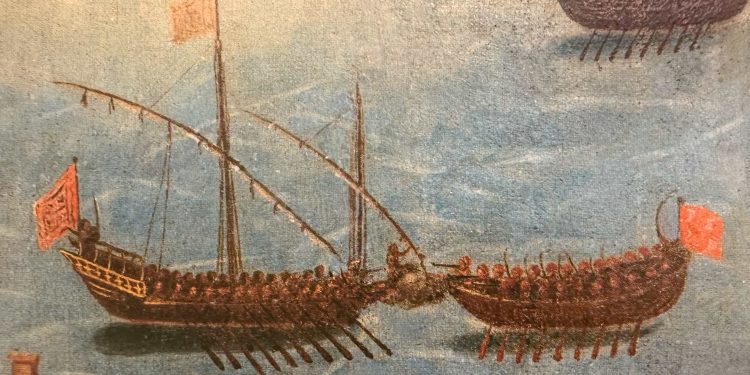 Óleo con un combate entre una galera y una galeota. Parroquia de Sant Antoni. Foto José Juan Gonzálvez Sans