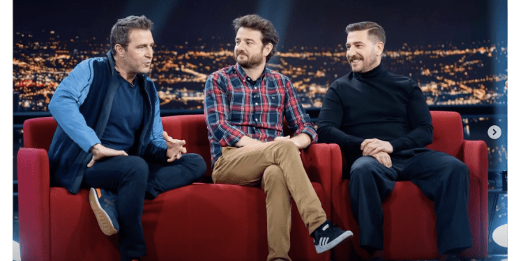 Fernando Gil, Gorka Otxoa y Raúl Tejón en el programa Late Xou en el que relataron los percances del rodaje en Ibiza. Foto TVE