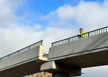 Un operario de Xarxa Viària del Consell de Ibiza revisa el puente. Foto L. F. A