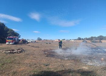 Tareas de extinción practicadas ayer por los bomberos de Formentera.