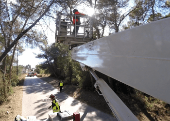 Los bomberos, arreglando los destrozos provocados por la caída de un árbol en Sant Mateu. Foto: @bombersdeivissa