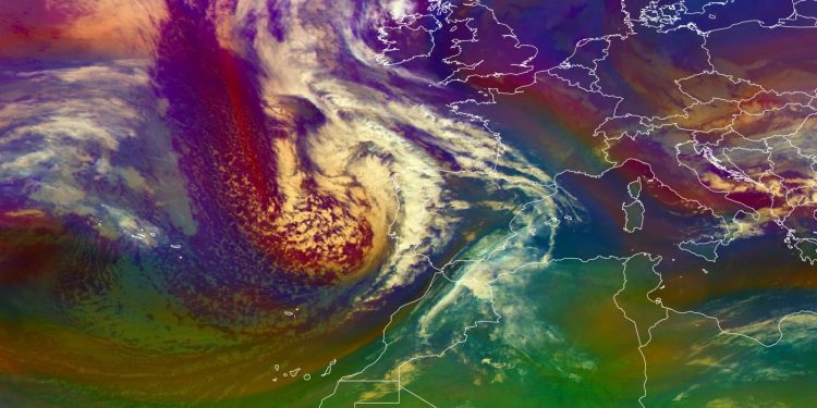 Mapa de la borrasca en camino hacia Baleares. Aemet