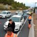 Retenciones tras el accidente en la carretera de Sant Antoni durante la actuación de Grúas Ibiza.