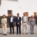 De izquierda a derecha, Marí, Costa, Fajarnés, Triguero, Tarrés, Sánchez-Jáuregui y Ruiz, antes de la reunión. Foto: Ayuntamiento de Ibiza