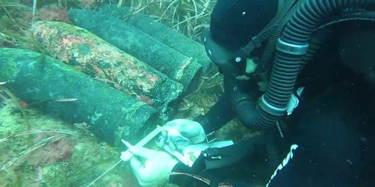 Los proyectiles hallados en el fondo del mar.