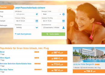 Web de FTI en la página de reservas de paquetes a Ibiza