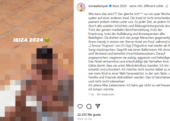 La modelo alemana denuncia cánticos nazis en un hotel de Ibiza en una publicación en sus redes.