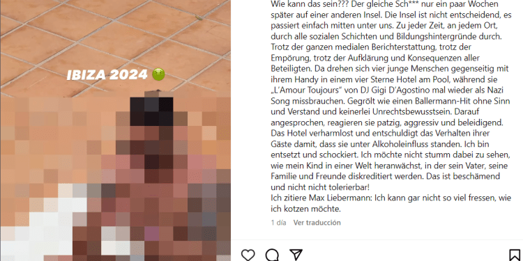 La modelo alemana denuncia cánticos nazis en un hotel de Ibiza en una publicación en sus redes.