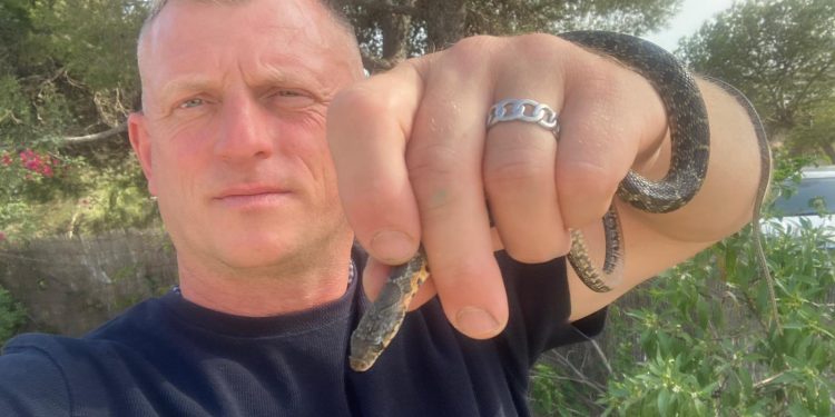 Dean Gallagher con otra de las serpientes atrapadas estos días.