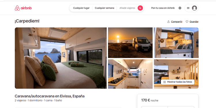 Uno de los numerosos anuncios de autocaravanas de uso turístico en Ibiza que están en Airbnb