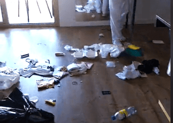 Una captura del vídeo que capta a la limpiadora encontrando una montaña de basura en un hotel de Ibiza. Crédito @yifasdeplarmas en TikTok