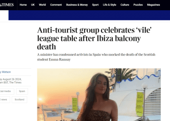 The Times recoge hoy las declaraciones de una ministra escocesa, consternada por el trato de los casos de balconing en la web https://www.balcon.ing/