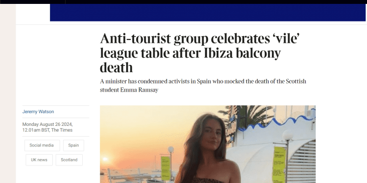 The Times recoge hoy las declaraciones de una ministra escocesa, consternada por el trato de los casos de balconing en la web https://www.balcon.ing/