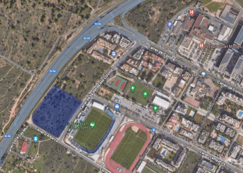 En azul resaltado, la bicación del terreno deportivo.