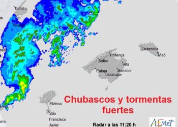 Radar de la Aemet con la tormenta aproximándose a Ibiza.