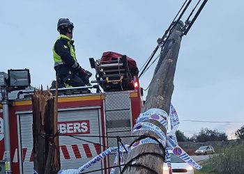 Actuación en el poste caído. Imagen Bombers d'Eivissa.