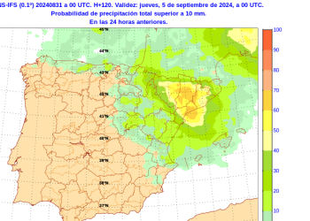 Mapa de probabilidad del jueves. Fuente AEMET