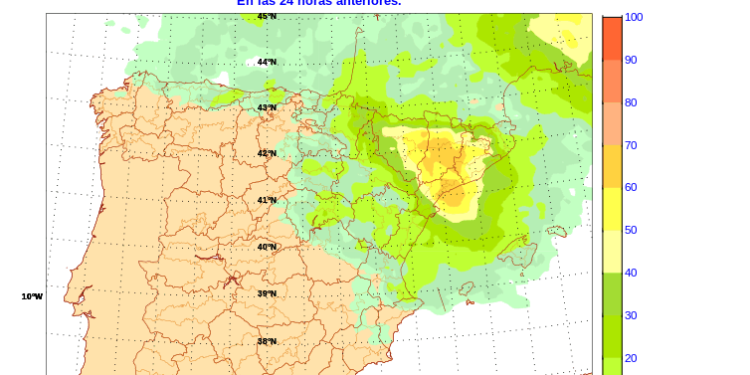 Mapa de probabilidad del jueves. Fuente AEMET
